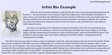 Artist Bio Example Bio Examples