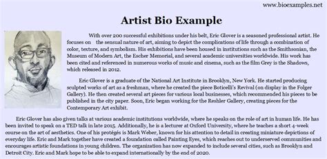 A biography is simply an account of someone's life written by another person. Artist Bio Example | Bio Examples