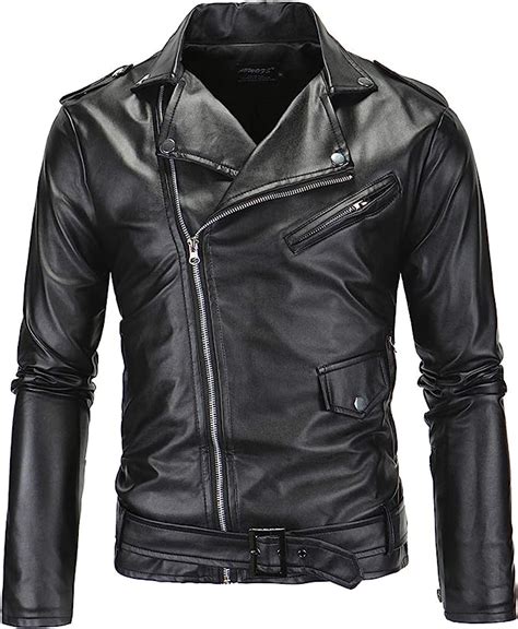 Cnbpls Mens Pu Leather Jacketcasual Belt Faux Leather Motorcycle