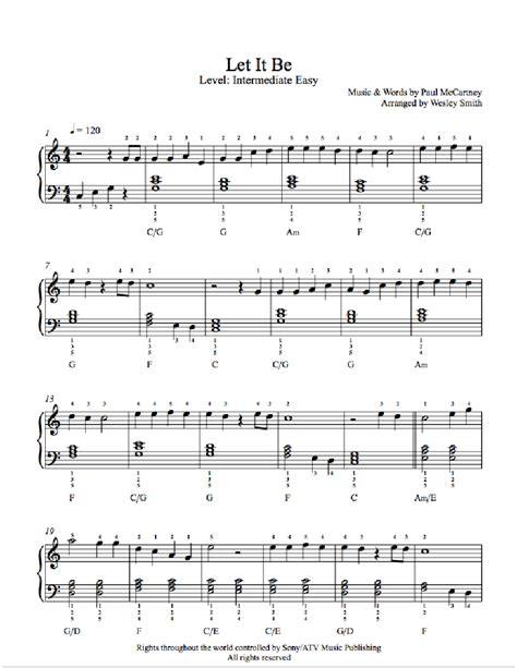 Let It Be By The Beatles Piano Sheet Music Intermediate Level