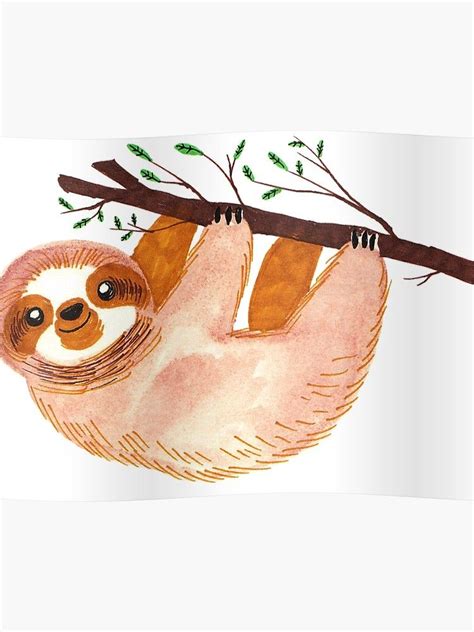 Kawaii Sloth Watercolor Poster By Saradaboru In 2021 Silhouette Art