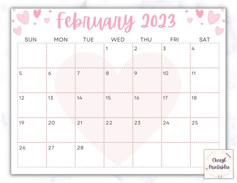 Printable February 2023 Calendar Fillable Calendar 2023 Wall Calendar