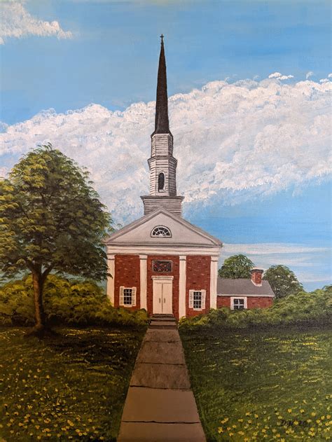 Original Acrylic Painting Church In The Meadow Etsy