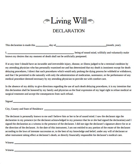 Free 7 Sample Living Will In Pdf Ms Word
