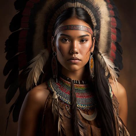 Premium Photo A Native American Woman With A Headdress And A