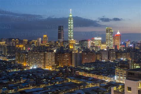 City Skyline And Taipei 101 Building Taipei Taiwan Asia Stock Photo