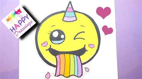 How To Draw A Cute Emoji Unicorn Puking Rainbow Easy Youtube
