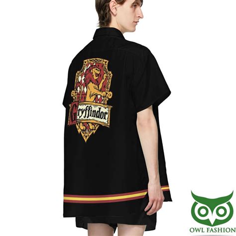 3d Harry Potter Gryffindor Red Yellow Cravat Black Hawaiian Shirt Meteew