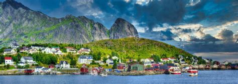 Reine Moskenes City Lacated In Arctic Circle Of Lofoten In Norway