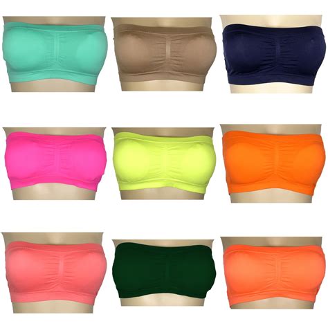 Women Strapless Padded Bra Bandeau Tube Top Removable Pads Seamless