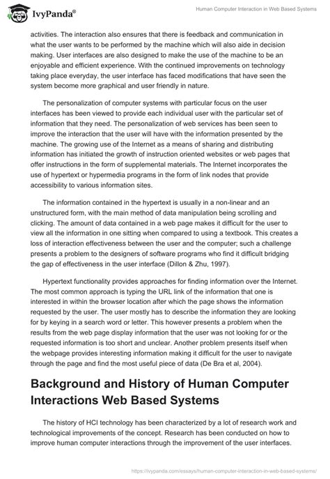 Human Computer Interaction In Web Based Systems 4213 Words Research
