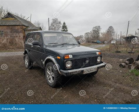 Black Russian Off Road Car Lada Niva 4x4 Vaz 2121 21214 Parked On The