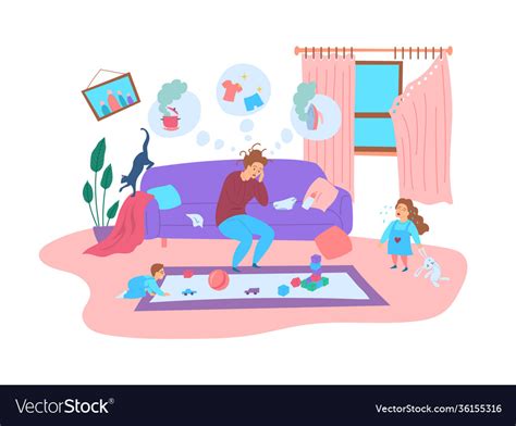 Cartoon Color Character Person Tired Mother Vector Image