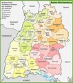 Administrative divisions map of Baden-Württemberg - Ontheworldmap.com