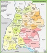 Administrative divisions map of Baden-Württemberg