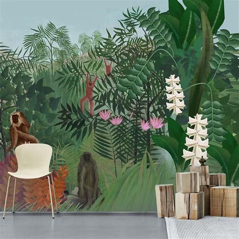 Oil Painting Jungle Wallpaper Wall Mural Tropical