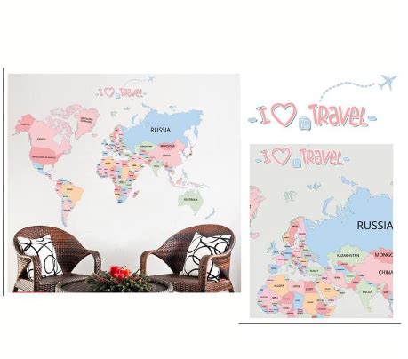 Pc World Map Sticker Peta Dunia Dinding Removable Wall Sticker World Map Mural Sticker Pelekat