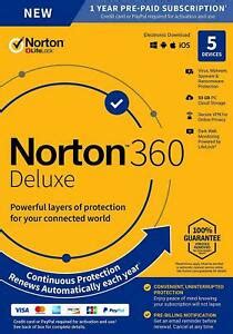 Offers layers of reliable protection for 1 year for up to 10 devices (pc, mac, android, or ios). Norton 360 2020 Deluxe 5 appareils 5 PC 1 an sécurisé VPN Internet Security 2019 | eBay