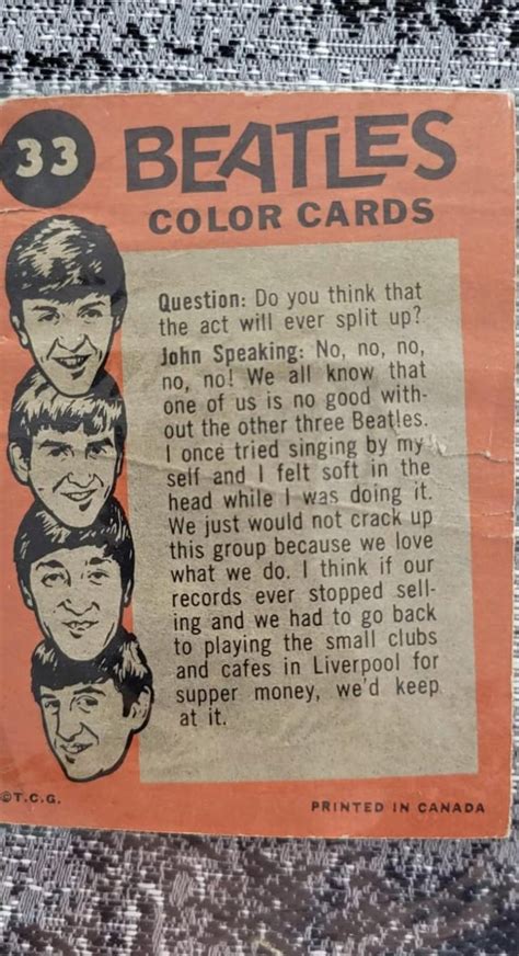 Beatles Collectors Card From 1966 Ragedlikemilk