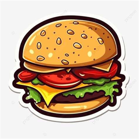 Cartoon Hamburger Sticker Vector Cheeseburger Sticker Cartoon Png