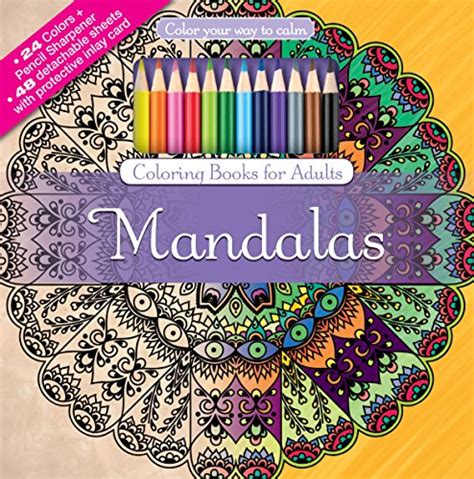 mandalas adult coloring book set with 24 colored pencils and pencil sharpener