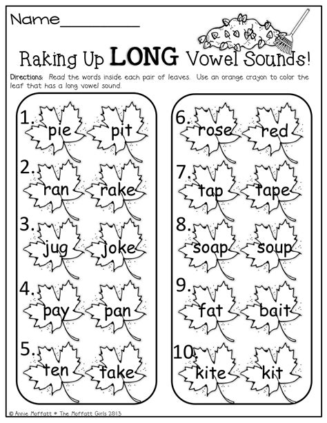 Long Vowels Worksheet First Grade