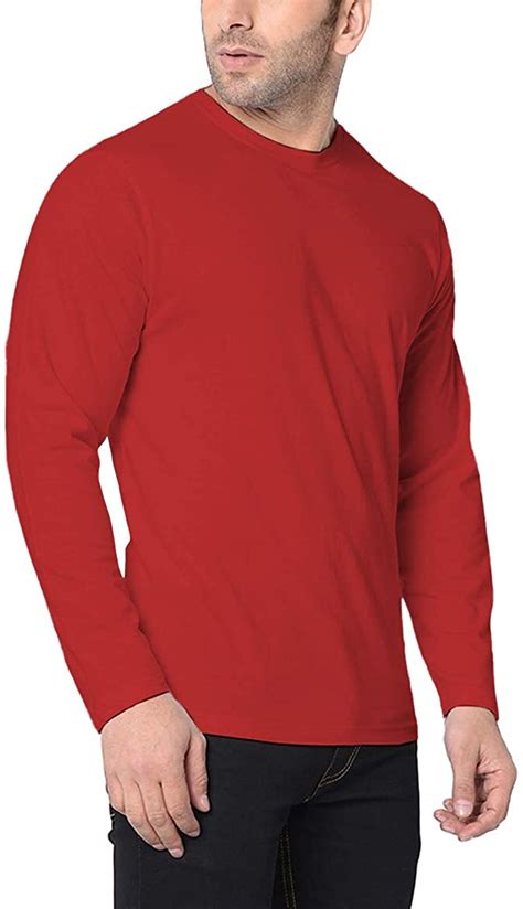 Mens Red Long Sleeve T Shirt Round Neck Red Shirt In Uk