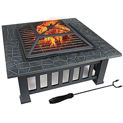 Zeny 32 Outdoor Fire Pit Square Metal Firepit Patio Garden Stove Wood