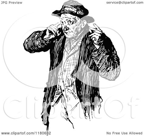 Clipart Of A Retro Vintage Black And White Old Man Royalty Free