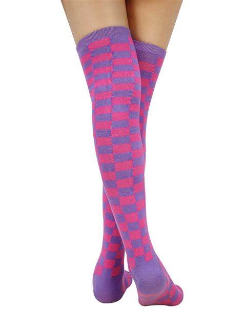Hde Womens Extra Long Checkerboard Socks Over Knee High Checkered