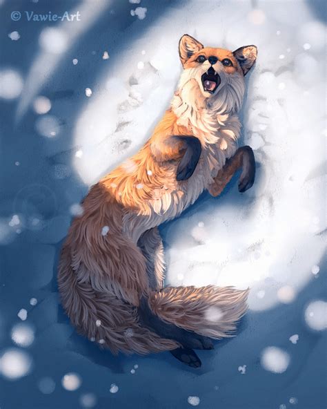 Fox In The Snow By Vawie Art On Deviantart
