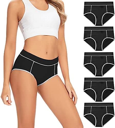 Pokarla Womens Cotton Stretch Underwear Ladies Mid High Waisted Briefs Panties 5 Pack At Amazon