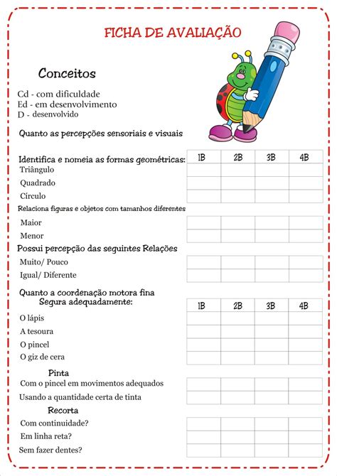 Fichas de Avaliação e Conceitos Educação Infantil