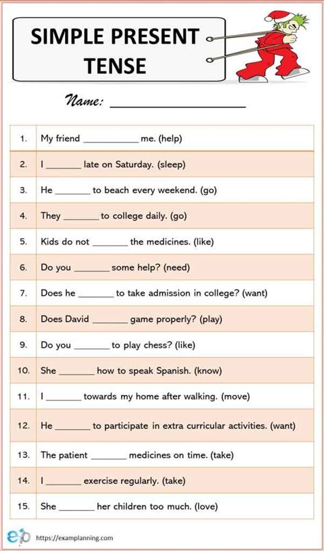 Simple Present Tense Formula Exercises And Worksheet Examplanning