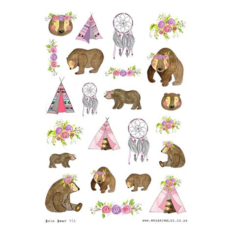 Boho Bear Illustration Stickers 001 Mrsbrimbles