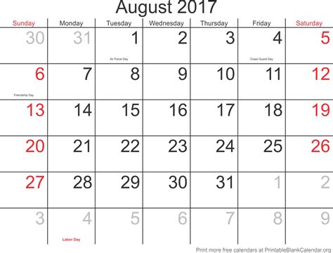 Printable Calendar August 2017 Printable Blank