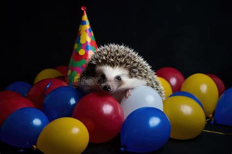 Hedgehog In Party Hat And Balloons Stock Illustration Illustration Of