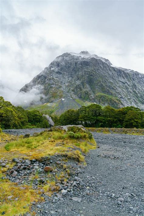 Mountains In The Fog Low Hanging Clouds New Zealand 1 Stock Image