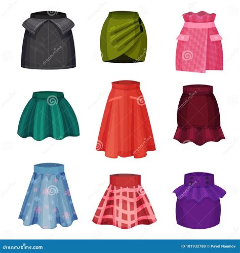 Different Skirt Models With Flared Skirt And Tube Skirt Vector Set