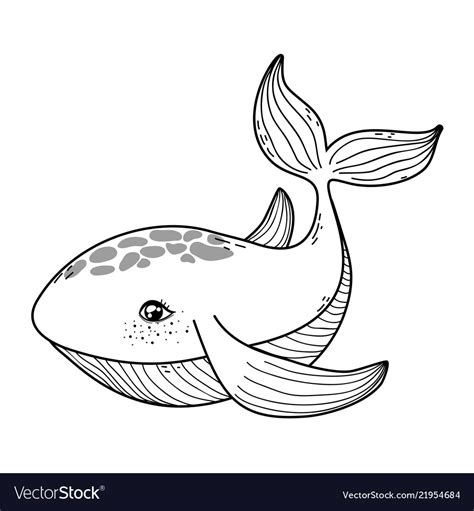 Outline Cute Whale Tropical Sea Animal Royalty Free Vector