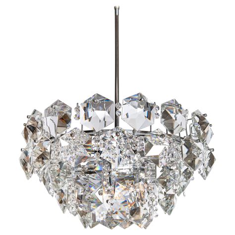 Chrome Metal And Crystal Glass Chandelier By Bakalowits And Söhne
