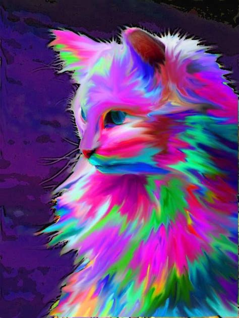 Neon Colorful Cat Art Graphic Design Cat Colors Cat Art Watercolor Cat
