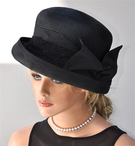 Ladies Black Hat Formal Black Hat Dressy Hat Funeral Hat Etsy