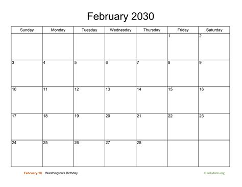 Basic Calendar For February 2030