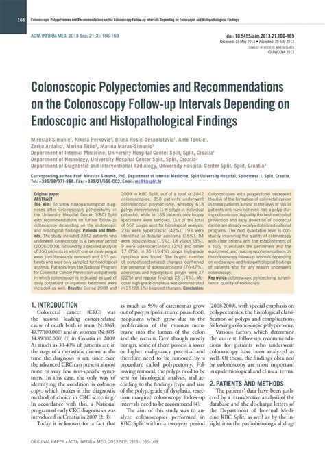 Pdf Colonoscopic Polypectomies And Recommendations On The Colonoscopy