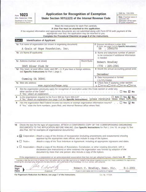 A Grain Of Hope Foundation Irs Form 1023