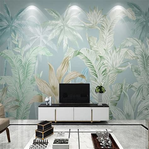 Custom Wallpaper Mural Tropical Plants Green Leaves Bvm Home