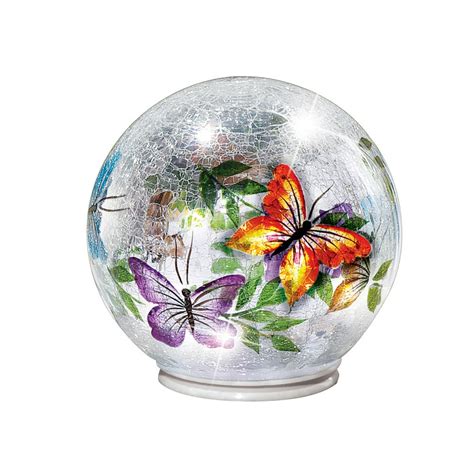 Lighted Crackle Glass Garden Globe Ball Outdoor Yard Or Table Decoration