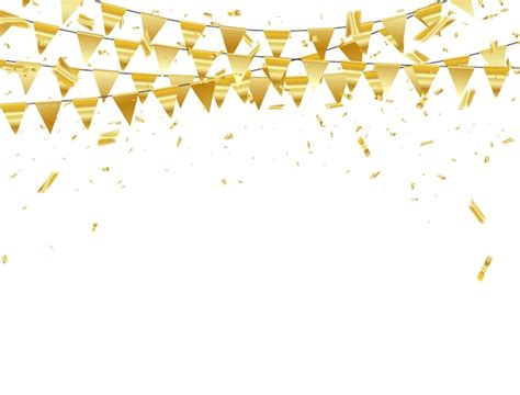 Celebration Confetti Gold Ribbons Premium Vector