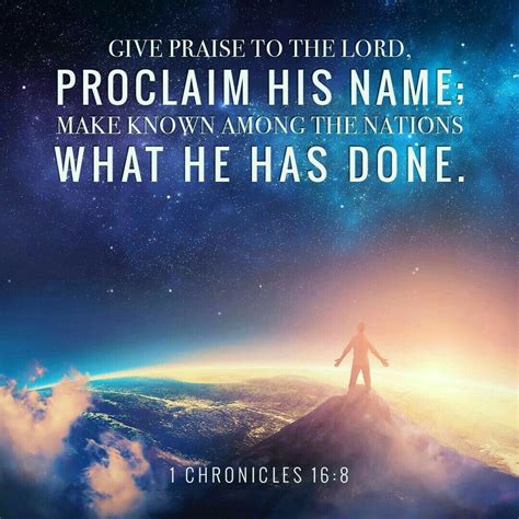 A Man Standing On Top Of A Mountain With The Words Give Praise To The